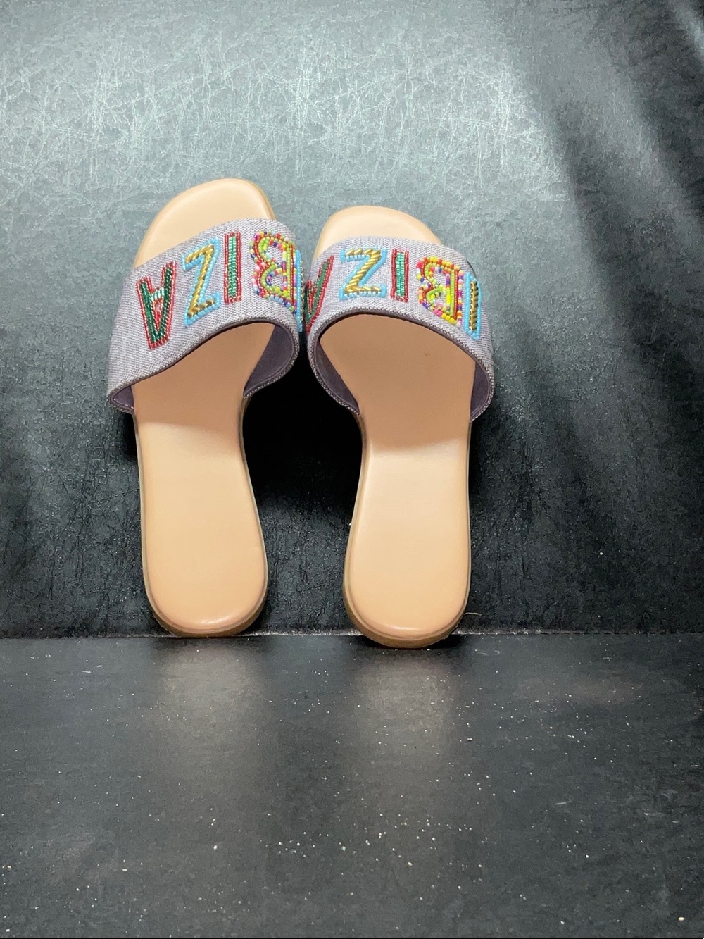 a new day Lavender Beaded Slide Sandals with Multicolor Embroidery